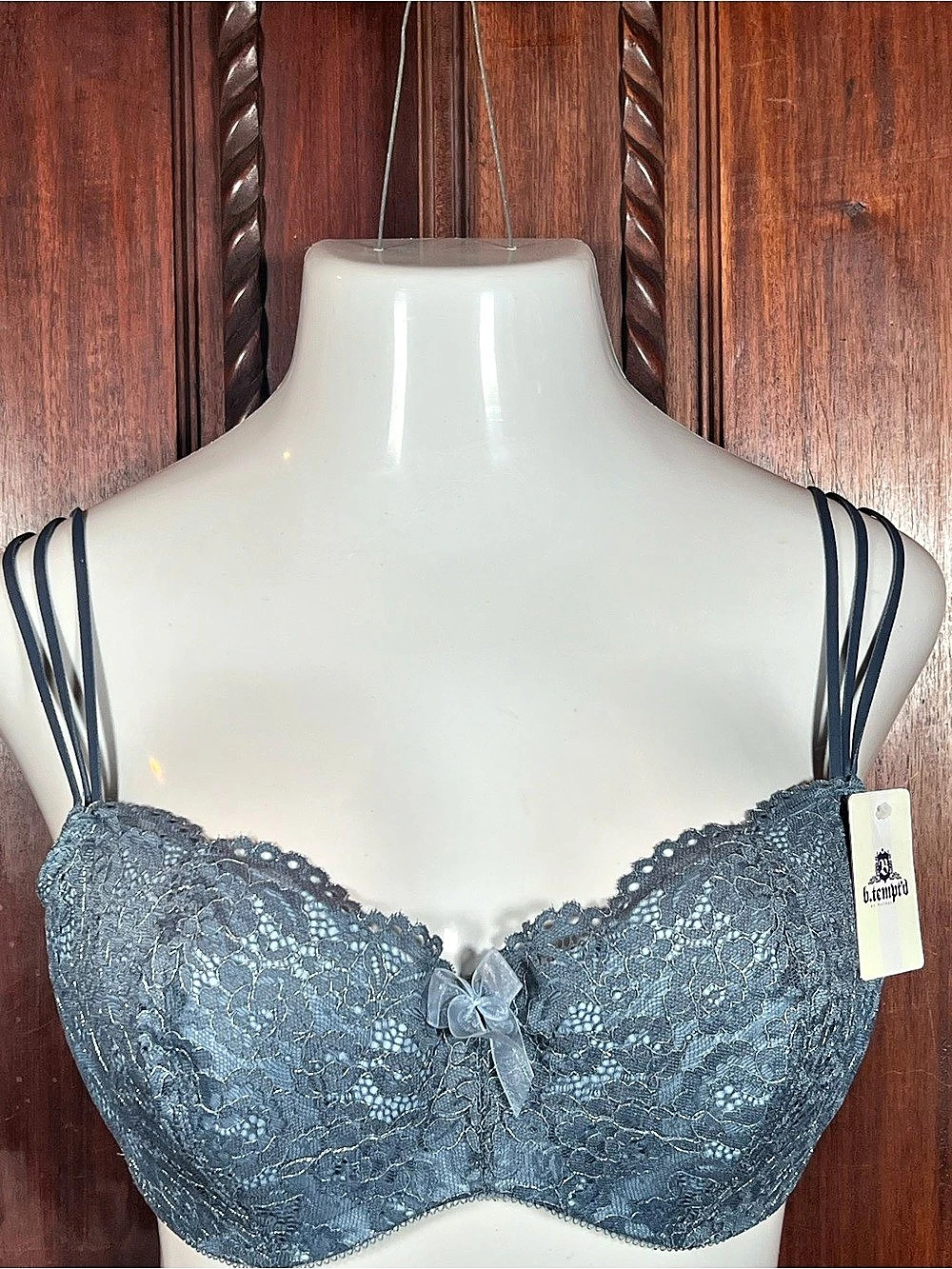 NWT b.tempt’d Wacoal Ciao Bella Metallic Lace Balconette Bra Grey Blue 36DDD